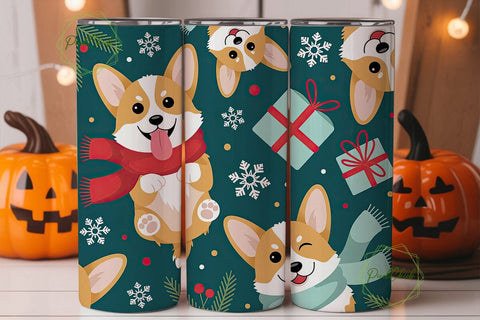 Christmas Corgi Winter Scene Tumbler Sublimation PixelChick 