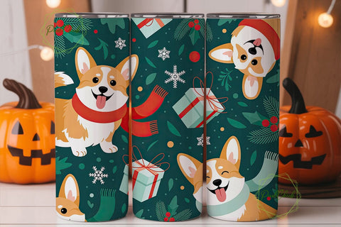 Christmas Corgi Winter Scene Tumbler Sublimation PixelChick 