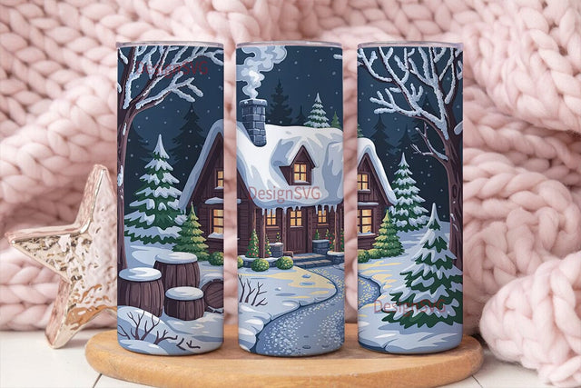 Christmas Cottage 20oz Tumbler Wrap Sublimation DesignSVG 