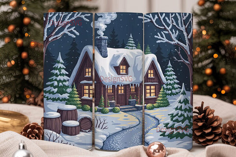 Christmas Cottage 20oz Tumbler Wrap Sublimation DesignSVG 