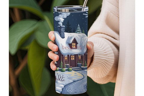 Christmas Cottage 20oz Tumbler Wrap Sublimation DesignSVG 