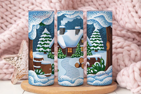 Christmas Cottage 20oz Tumbler Wrap Sublimation DesignSVG 
