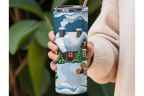 Christmas Cottage 20oz Tumbler Wrap Sublimation DesignSVG 