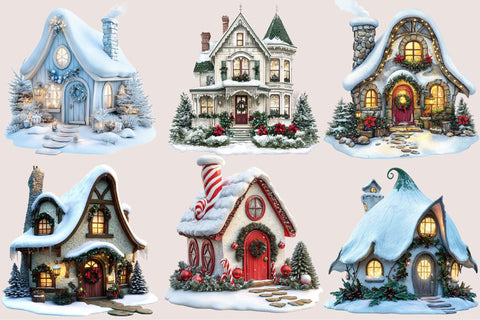 Christmas Cottage Village Clipart Bundle Sublimation SVGArt 