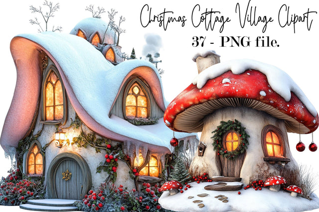 Christmas Cottage Village Clipart Bundle Sublimation SVGArt 