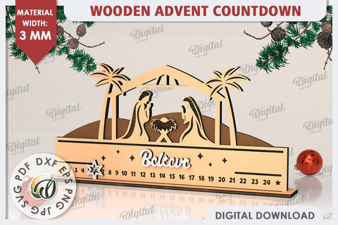 Christmas Countdown Advent Calendar Laser Cut. Nativity SVG SVG Evgenyia Guschina 