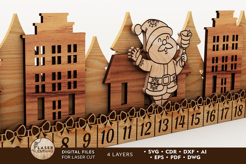 Christmas Countdown Advent Calendar Wood Cut Template SVG LaserCutano 