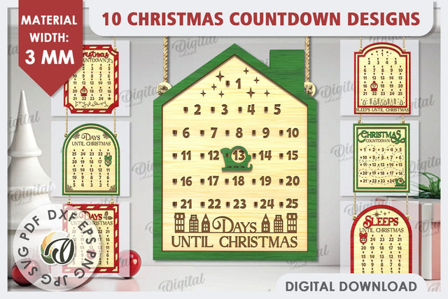 Christmas Countdown Advent Calendars Laser Cut Bundle SVG Evgenyia Guschina 