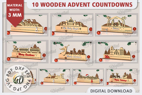 Christmas Countdown Advent Calendars Laser Cut Bundle SVG Evgenyia Guschina 