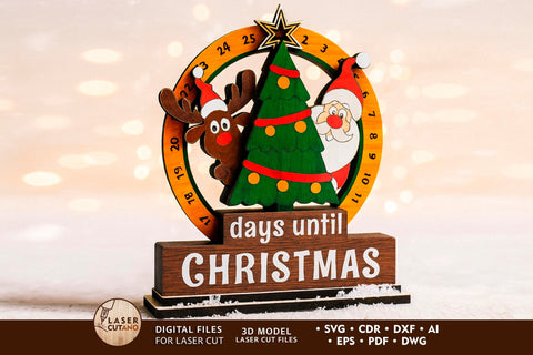 Christmas Countdown Calendar | Santa & Reindeer Advent Laser Cut File SVG LaserCutano 