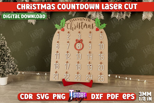 Christmas Countdown | Christmas Calendar Template | Days Until Christmas | CNC File SVG The T Store Design 
