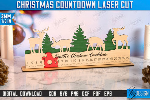Christmas Countdown Laser Cut Bundle, Wooden Advent Calendar, 25 days before Christmas, Holiday Countdown Calendar SVG Fly Design 