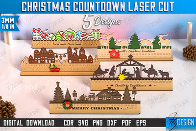 Christmas Countdown Laser Cut Bundle, Wooden Advent Calendar, 25 days before Christmas, Holiday Countdown Calendar SVG Fly Design 