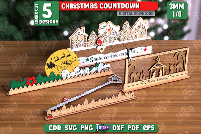 Christmas Countdown Laser Cut Bundle, Wooden Advent Calendar, 25 days before Christmas, Holiday Countdown Calendar SVG The T Store Design 