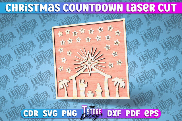 Christmas Countdown Laser Cut | Christmas Calendar | CNC File SVG The T Store Design 