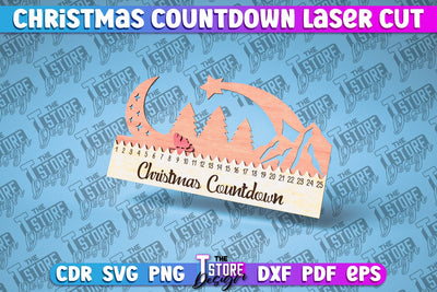 Christmas Countdown Laser Cut | Christmas Calendar | CNC File SVG The T Store Design 