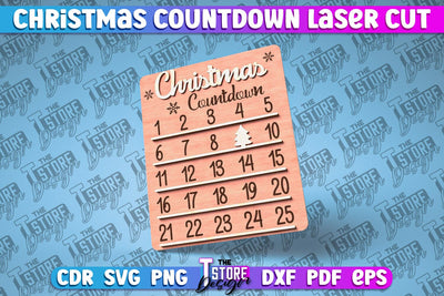 Christmas Countdown Laser Cut | Christmas Calendar | CNC File SVG The T Store Design 