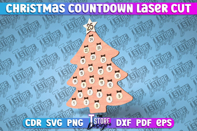 Christmas Countdown Laser Cut | Christmas Calendar | CNC File SVG The T Store Design 