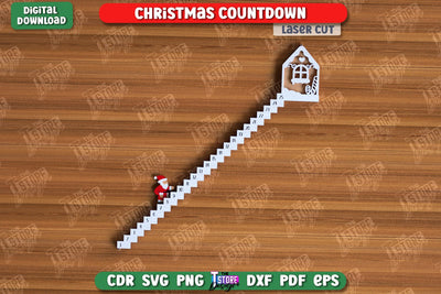 Christmas Countdown Laser Cut Design, Christmas Decor SVG, Wooden Advent Calendar, 25 days before Christmas, Holiday Countdown Calendar SVG The T Store Design 