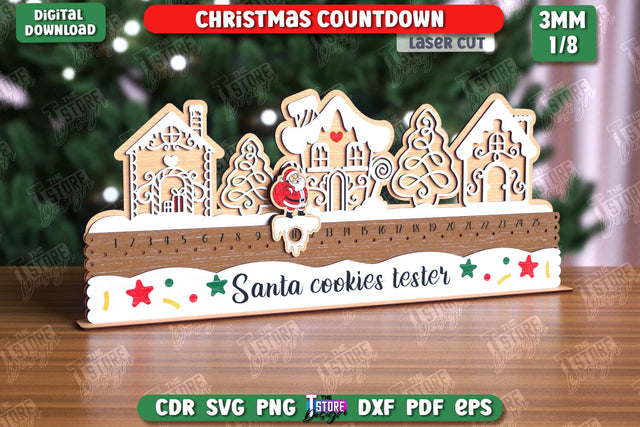 Christmas Countdown Laser Cut Design, Christmas Decor SVG, Wooden Advent Calendar, 25 days before Christmas, Holiday Countdown Calendar SVG The T Store Design 