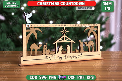 Christmas Countdown Laser Cut Design, Christmas Decor SVG, Wooden Advent Calendar, 25 days before Christmas, Holiday Countdown Calendar SVG The T Store Design 
