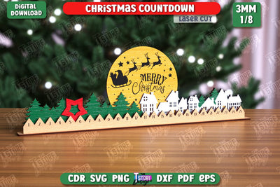 Christmas Countdown Laser Cut Design, Christmas Decor SVG, Wooden Advent Calendar, 25 days before Christmas, Holiday Countdown Calendar SVG The T Store Design 