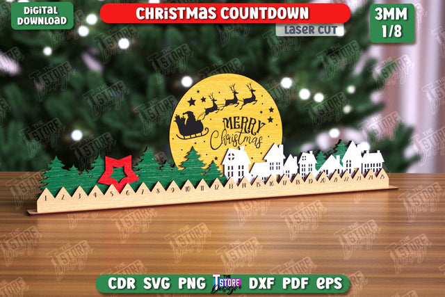 Christmas Countdown Laser Cut Design, Christmas Decor SVG, Wooden Advent Calendar, 25 days before Christmas, Holiday Countdown Calendar SVG The T Store Design 