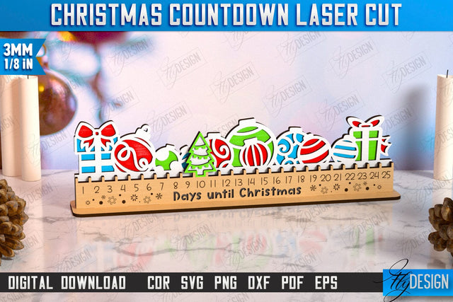 Christmas Countdown Laser Cut Design, Wooden Advent Calendar, 25 days before Christmas, Holiday Countdown Calendar SVG Fly Design 