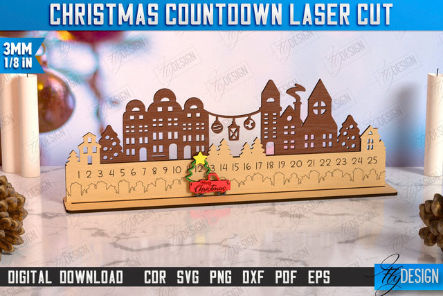 Christmas Countdown Laser Cut Design, Wooden Advent Calendar, 25 days before Christmas, Holiday Countdown Calendar SVG Fly Design 