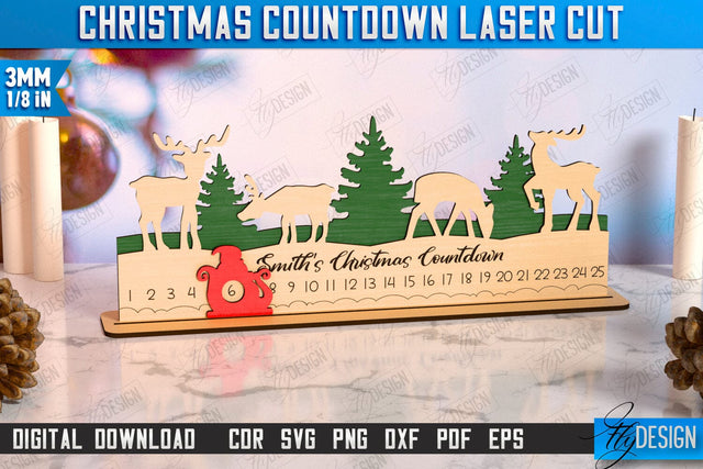 Christmas Countdown Laser Cut Design, Wooden Advent Calendar, 25 days before Christmas, Holiday Countdown Calendar SVG Fly Design 