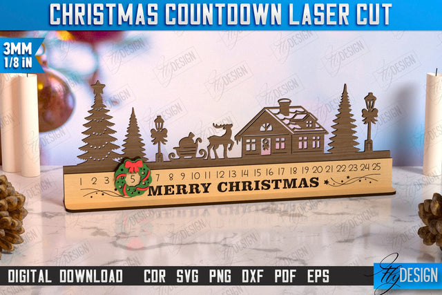 Christmas Countdown Laser Cut Design, Wooden Advent Calendar, 25 days before Christmas, Holiday Countdown Calendar SVG Fly Design 
