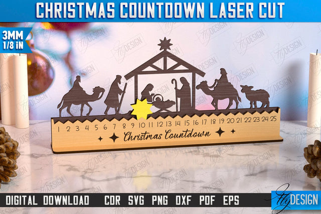 Christmas Countdown Laser Cut Design, Wooden Advent Calendar, 25 days before Christmas, Holiday Countdown Calendar SVG Fly Design 