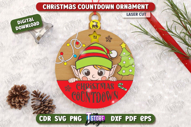 Christmas Countdown Ornament Laser Cut | Christmas Calendar Template | Days Until Christmas | Christmas Tree Toy | CNC File SVG The T Store Design 