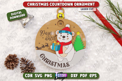 Christmas Countdown Ornament Laser Cut | Christmas Calendar Template | Days Until Christmas | Christmas Tree Toy | CNC File SVG The T Store Design 
