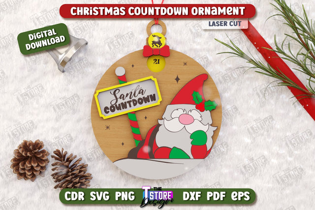 Christmas Countdown Ornament Laser Cut | Christmas Calendar Template | Days Until Christmas | Christmas Tree Toy | CNC File SVG The T Store Design 
