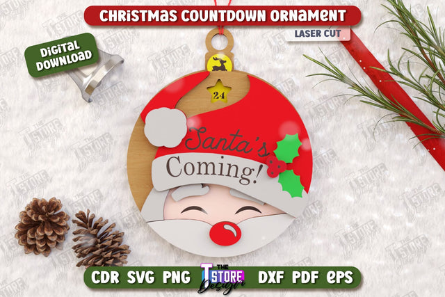 Christmas Countdown Ornament Laser Cut | Christmas Calendar Template | Days Until Christmas | Christmas Tree Toy | CNC File SVG The T Store Design 