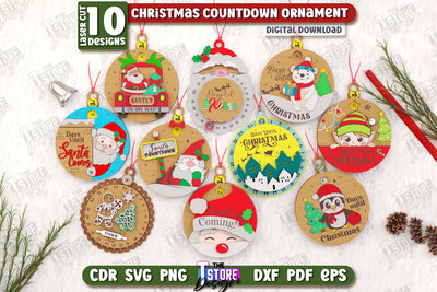 Christmas Countdown Ornaments Laser Cut Bundle | Christmas Calendar Template | Days Until Christmas | Christmas Tree Toy | CNC Files SVG The T Store Design 