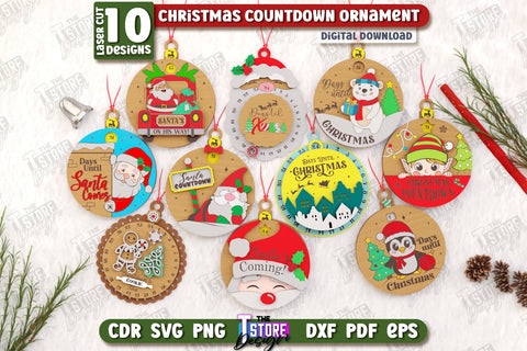 Christmas Countdown Ornaments Laser Cut Bundle | Christmas Calendar Template | Days Until Christmas | Christmas Tree Toy | CNC Files SVG The T Store Design 