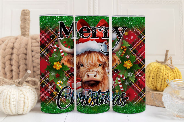 Christmas cow 20 oz skinny tumbler sublimation design Merry Christmas digital PNG design Sublimation BouDesign 