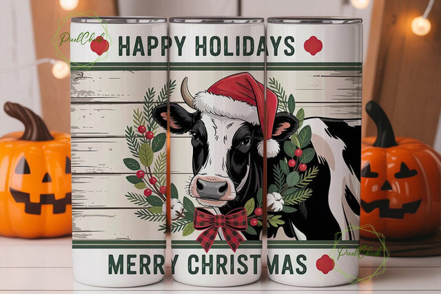 Christmas Cow 20oz Tumbler Wrap Sublimation PixelChick 