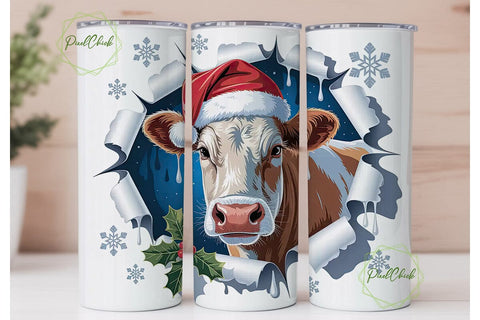 Christmas Cow 20oz Tumbler Wrap Sublimation PixelChick 