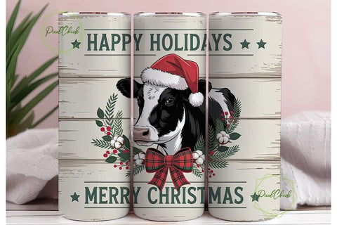 Christmas Cow 20oz Tumbler Wrap Sublimation PixelChick 