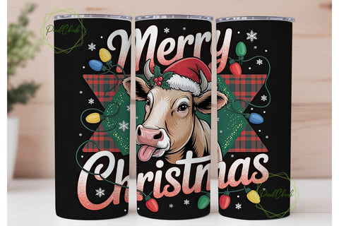 Christmas Cow 20oz Tumbler Wrap Sublimation PixelChick 