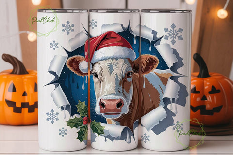 Christmas Cow 20oz Tumbler Wrap Sublimation PixelChick 