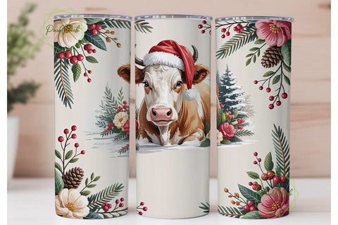 Christmas Cow 20oz Tumbler Wrap Sublimation PixelChick 