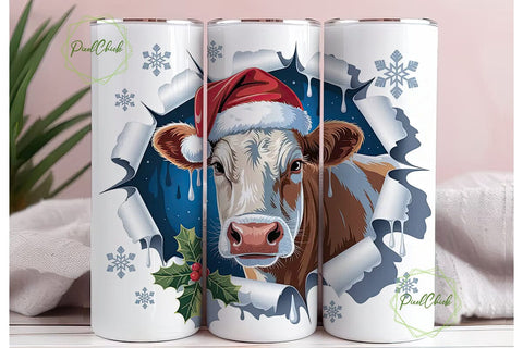 Christmas Cow 20oz Tumbler Wrap Sublimation PixelChick 