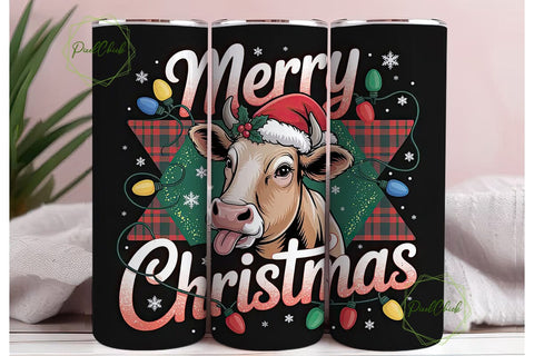 Christmas Cow 20oz Tumbler Wrap Sublimation PixelChick 