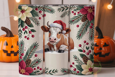 Christmas Cow 20oz Tumbler Wrap Sublimation PixelChick 