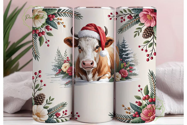 Christmas Cow 20oz Tumbler Wrap Sublimation PixelChick 