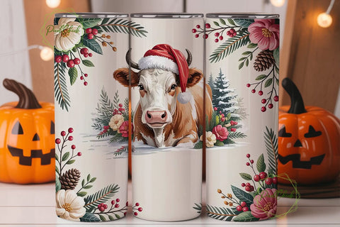 Christmas Cow 20oz Tumbler Wrap Sublimation PixelChick 